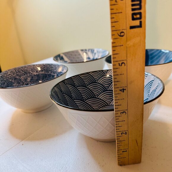 Set Of 4 Porcelain Bowls Blue & White Rice Bowls Tea Bowls Ramen Soup Bowls - Picture 5 of 12